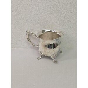 Vintage damaged silver-plated creamer pitched footed miniature ornate 2 pourer